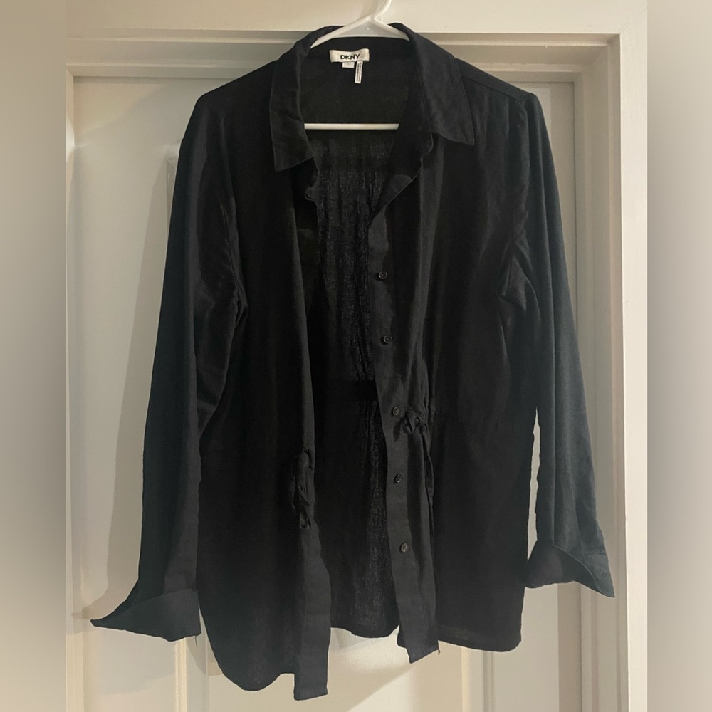 DKNY Elegant Black Long-Sleeve Blouse